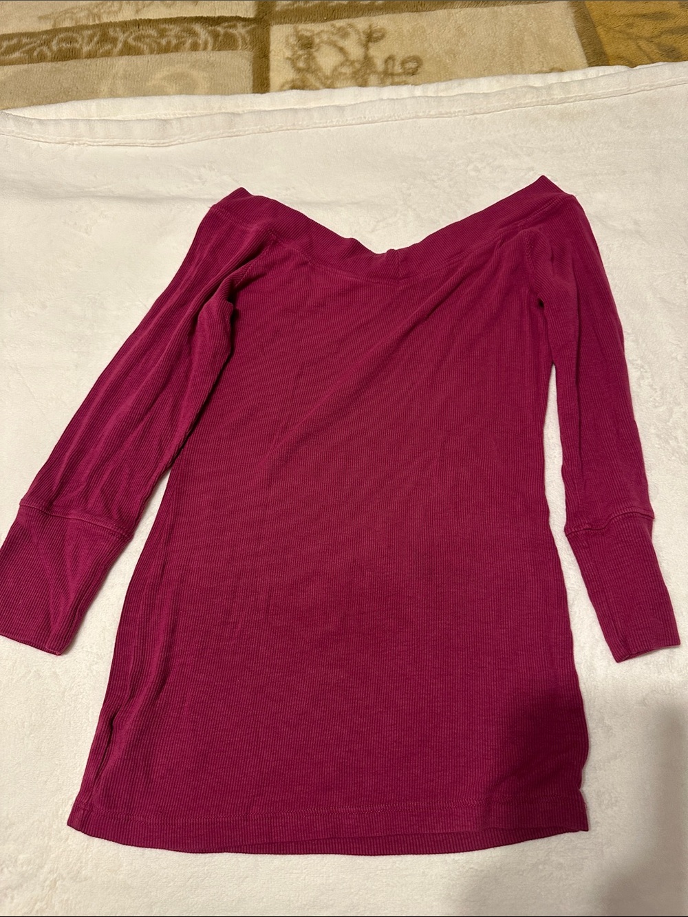 bebe Raspberry Off-Shoulder Rhinestone Logo Top - Picture 3 of 4